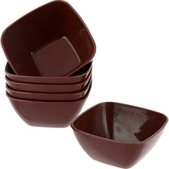 Kuber Industries Bowls|Plastic Serving Square Bowls|Katori for Kitchen|Microwave Safe Bowls for Rice|Soup|Pasta|250 ML|Pack of 6 (Brown)