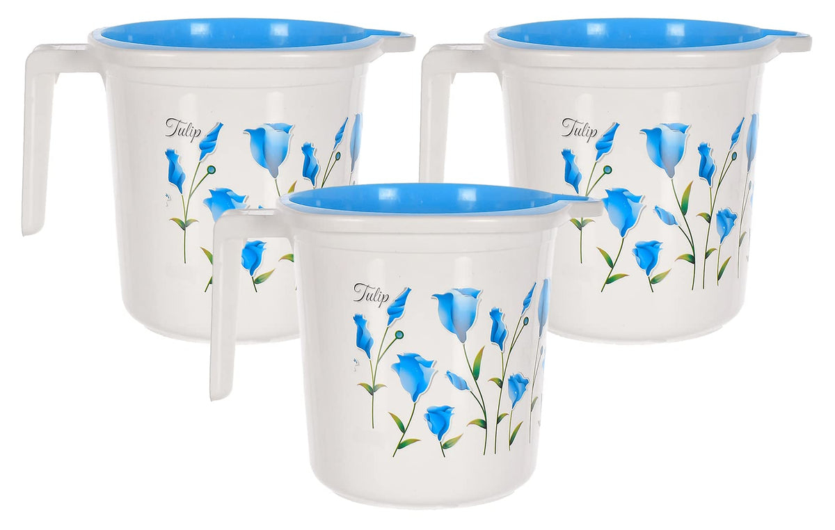 Kuber Industries Multiuses Lightweight, Unbreakable Plastic Bathroom Mug 1.5 Litre Pack of 3 (Blue)-46KM0194