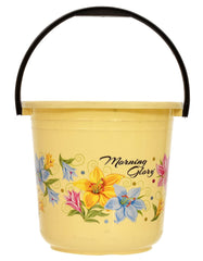 Heart Home Flower Printed Square Unbreakable Virgin Plastic Bucket For Home/Kitchen/Office, 16Ltr. (Yellow)-47HH01182