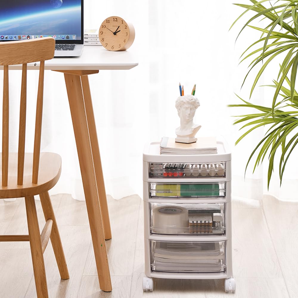 Kuber Industries 4 Layer Cosmetic Cabinet with Trolley|4-Tier Rolling Cart Storage Organizer|Shelf Stand With Drawer|pack of 6|White