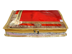 Heart Home Bow Design 3"inch Tranasparent PVC Foldable, Waterproof Saree Cover, Saree Organizer With Golden Border- Pack of 8 (Gold)-HS_38_HEARTH21557