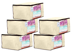 Kuber Industries 5 Piece Non Woven Fabric Saree Cover Set with Transparent Window, Extra Large, Ivory-CTKTC23686