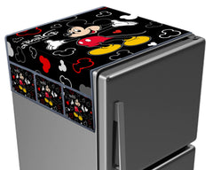 Heart Home Disney Mickey Printed Satin Fridge Top Cover, Protect for Scratches, Wear & Tear and Dust with 6 Utility Side Pockets (Black)