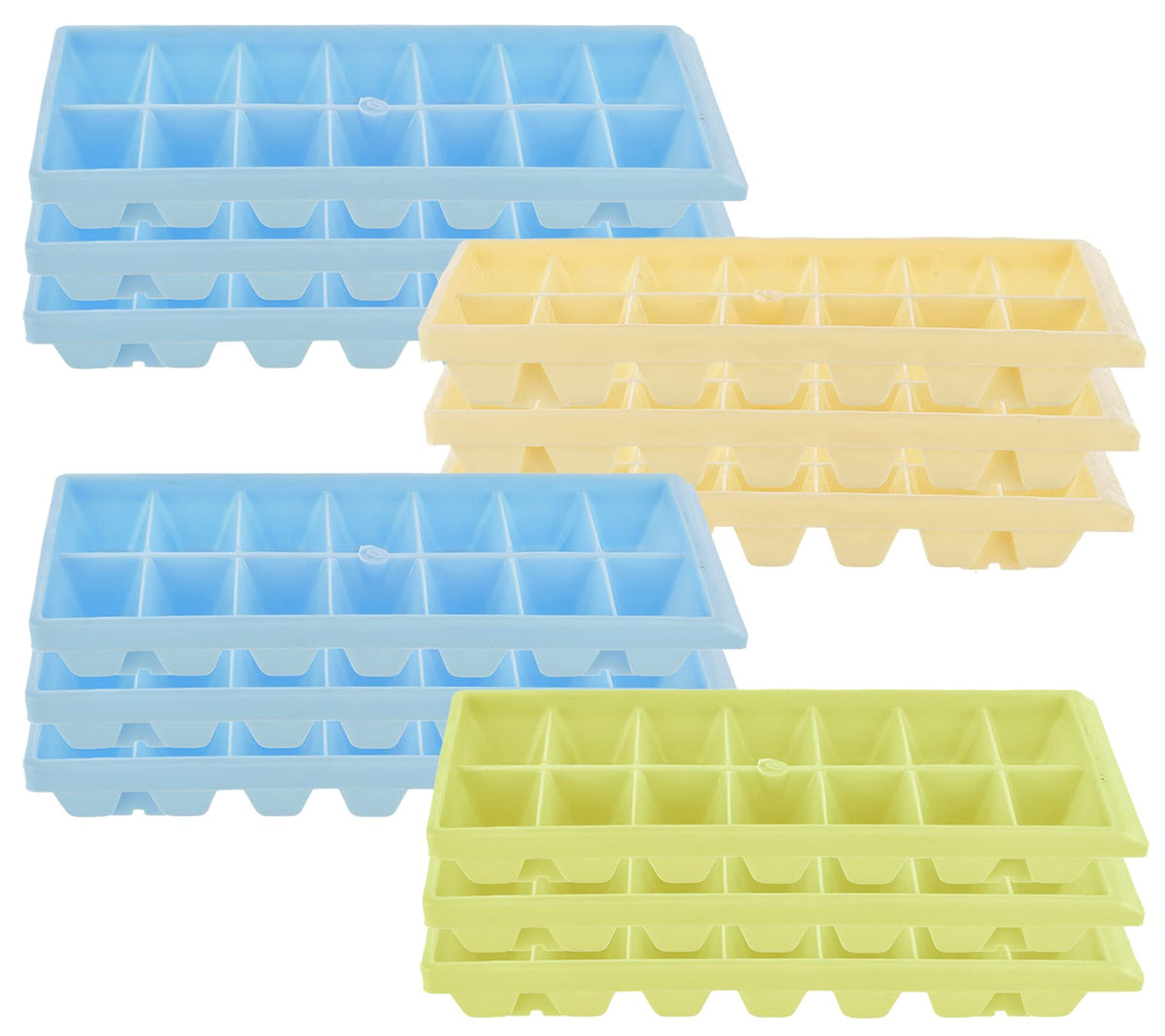 Heart Home Plastic Ice Cube Tray Set with 14 Section- Pack of 12 (Cream & Green & Blue)-HS43HEARTH25819