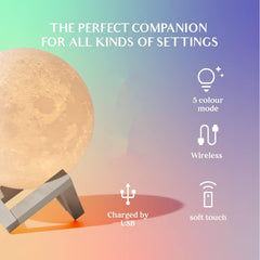 Kuber Industries 3D Moon Lamp | 7 Color Changing Moon Lamp | Chargeable Night Lamp for Kids Room | Home Decoration Lamp for Bedroom | Hall | 15 cm | White