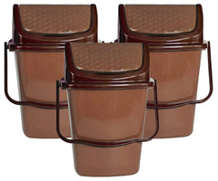 Kuber Industries 3 Pieces Delight Plastic Swing Garbage Waste Dustbin for Home, Office with Handle, 5 Liters (Light Brown) (KUBMART010666)