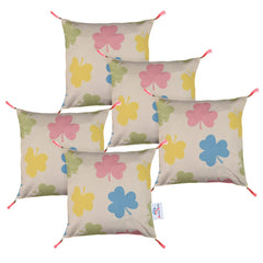 Heart Home Cushion Cover | Square Cushion Covers | Cotton Cushion Covers | Multi-Flower Design Cushion Covers with Tassels | Set of 5 | 16 Inch | Cream