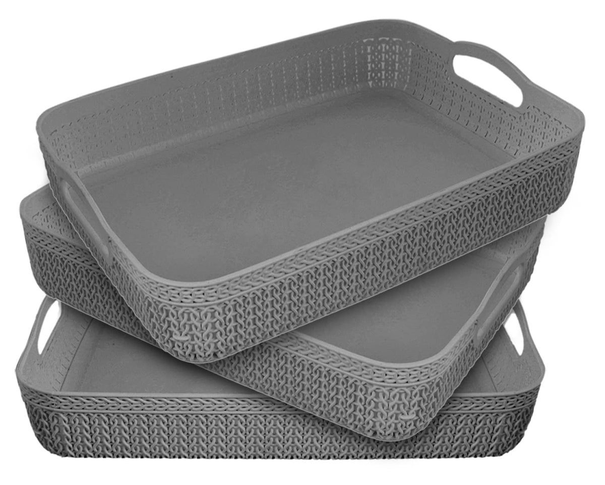 Heart Home Q-4 Designer Plastic Storage Basket For Store Fruits, Vegetables, Magazines, Cosmetics, Stationary Pack of 3 (Grey)-50HH01584