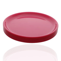 Kuber Industries 12 Pieces Unbreakable Round Plastic Microwave Safe Dinner Plates (Pink) - CTKTC034595