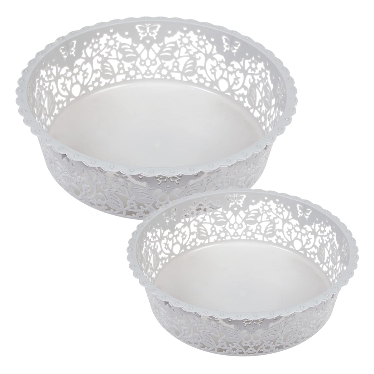 Kuber Industries Leaf Design Multipurpose Round Shape Basket Ideal For Friuts, Vegetable, Toys Small & Large Pack of 2 (Grey)