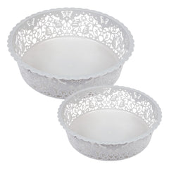 Kuber Industries Leaf Design Multipurpose Round Shape Basket Ideal For Friuts, Vegetable, Toys Small & Large Pack of 2 (Grey)