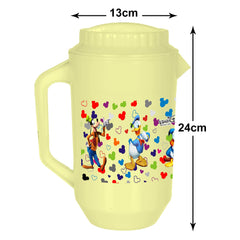 Heart Home Mickey & Friends Print Unbreakable Plastic Water Jug with Lid for Home, Kitchen, Office 2 Liter (Cream)