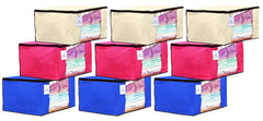 Kuber Industries 9 Piece Non Woven Fabric Saree Cover Set with Transparent Window, Extra Large, Ivory,Royal Blue,Pink-CTKTC23709