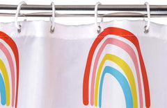 Heart Home 7 Feet PVC Rainbow Print Shower Curtain/AC Curtain for Bathroom, Living Room with 8 Hooks (White) 52HH4101
