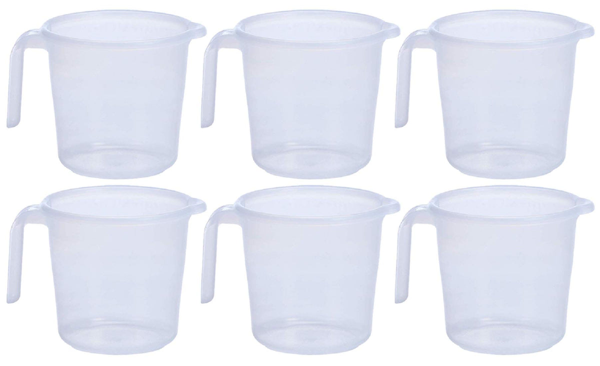 Kuber Industries Virgin Plastic 6 Pieces Transparent Bathroom Mug with Measurement,1100 ml (White)