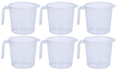 Kuber Industries Virgin Plastic 6 Pieces Transparent Bathroom Mug with Measurement,1100 ml (White)