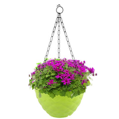 Kuber Industries Diamond Flower Pot|Durable Plastic Hanging Basket Flower Planter with Chain for Home|Garden|Balcony|Pack of 4 (Green)