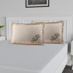 Heart Home Pillow Cover | Cotton Pillow Cover Set | Cushion Pillow Cover Set | Pillow Cover Set for Bedroom | Lining Embroidery Pillow Cover Set | 2 Piece Set | Beige