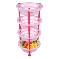 Kuber Industries Storage Basket | Plastic 4 Layer Kitchen Storage Basket | Storage Rack for Kitchen | Multi-Layer Vegetable Rack | Mondeo Floor-Standing Rack | Pink
