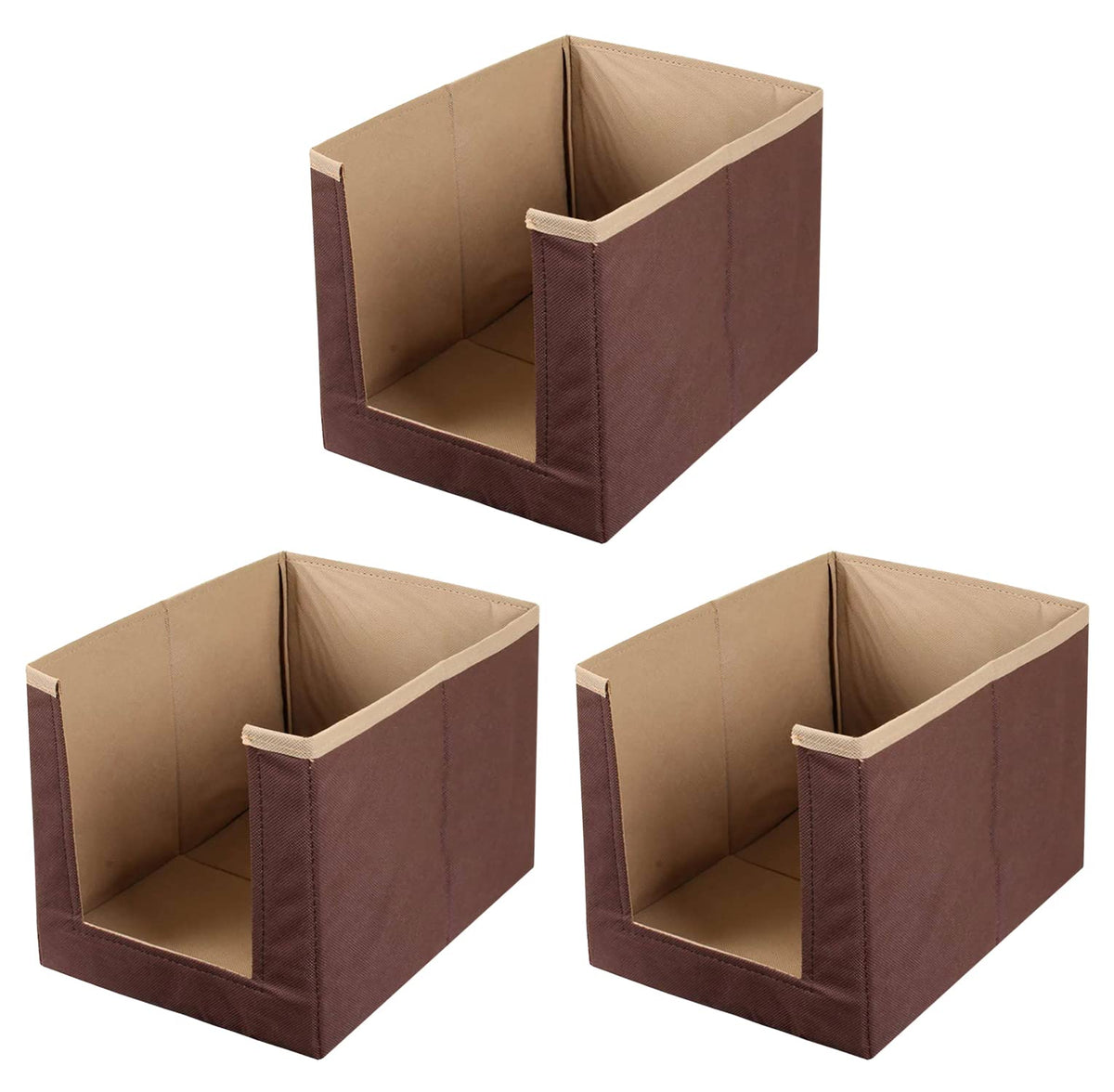 Heart Home Multiuses Non-Woven Closet Organizer With Handles- Pack of 3 (Brown) -HS43HEARTH26551