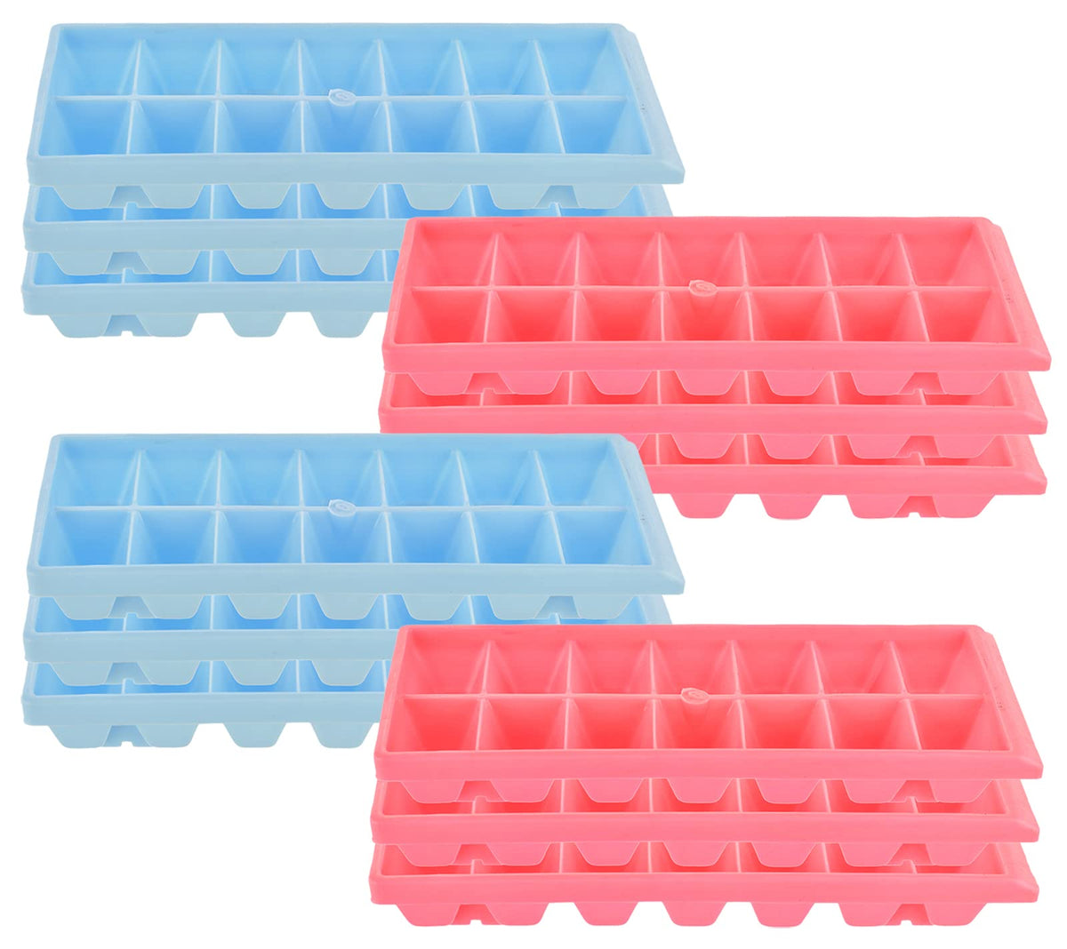 Heart Home Plastic Ice Cube Tray Set with 14 Section- Pack of 12 (Blue & Pink)-HS43HEARTH25817