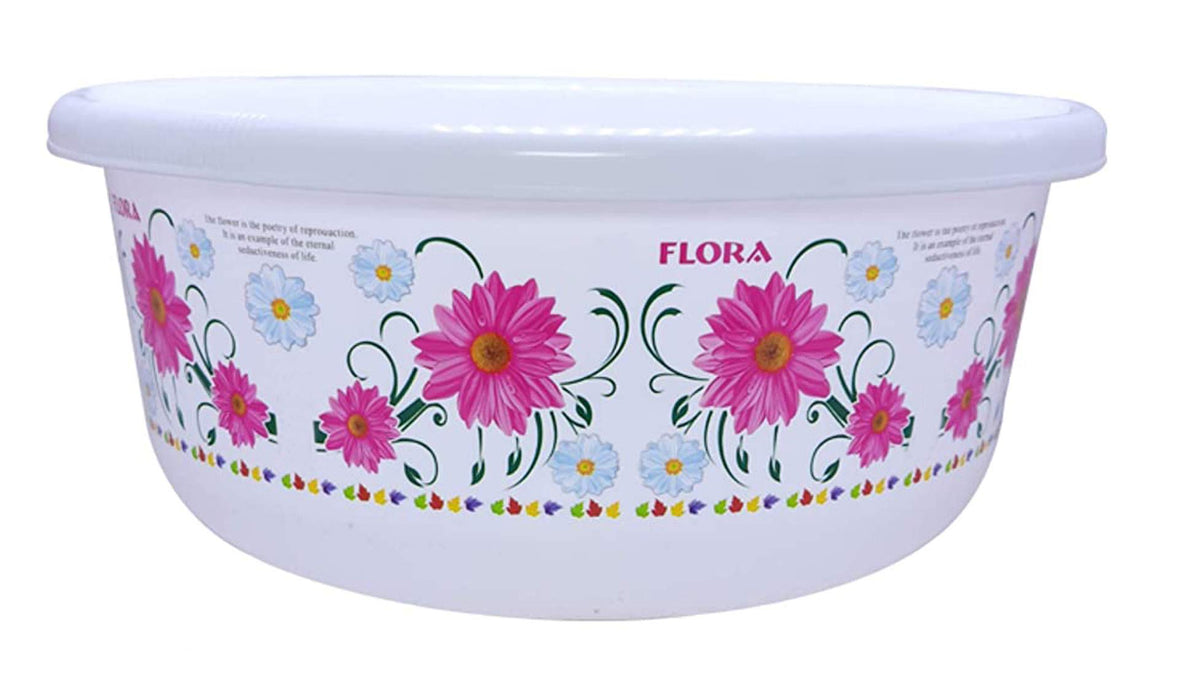 Kuber Industries Floral Print Unbreakable Plastic Multipurpose Bath Tub/Washing Tub 40 LTR (White)-KUBMART3185