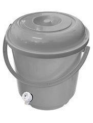 Kuber Industries Multipurposes Plastic Bucket with Lid & Tap System for Home Cleaning & Save Water, 18Ltr. Pack of 2 (Grey)