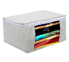 Kuber Industries Cotton Water Resistant & Foldable Dot Print Saree Cover| Clothes Organizer for Home & Travel With Transparent Window,Pack of 2 (Cream)