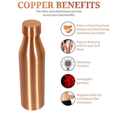 Heart Home Copper Plain & Leak Proof Water Bottle For Home, office, Traveling. 1 Ltr (Brown)