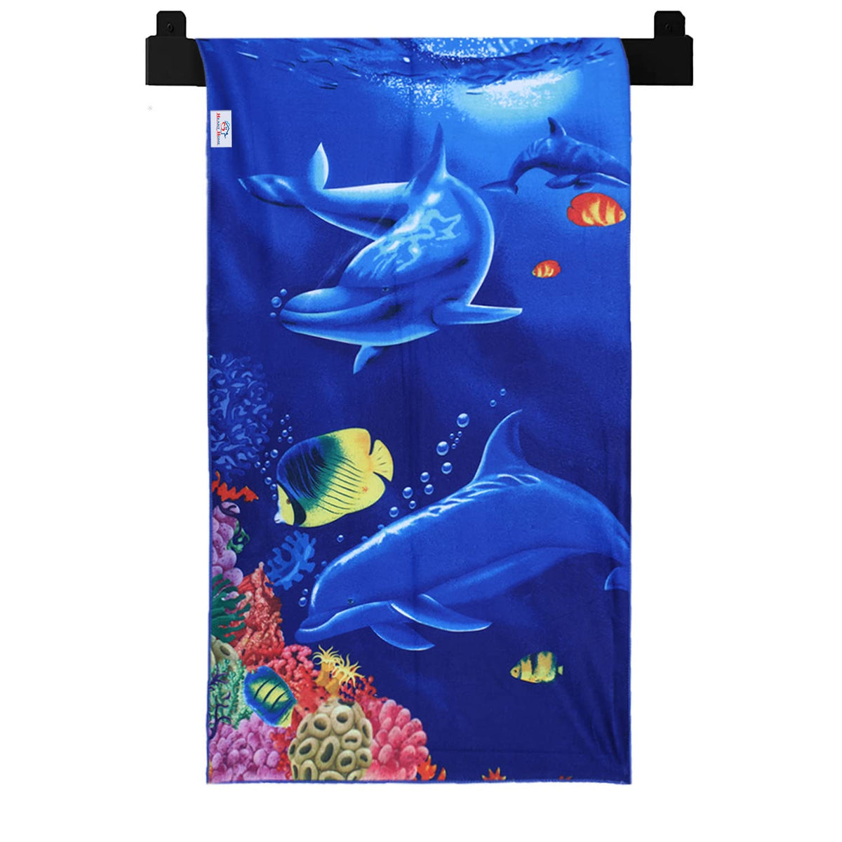 Heart Home Kids Bath Towel|Soft Cotton & Sides Stitched Baby Towel|Microfibered Super Absorbent Aquarium Pattern Towel for Infants,Toddler,55x26 Inch (Navy Blue)