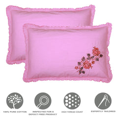 Heart Home Embroidery Pattern Breathable & Soft Cotton Pillow Cover for Sofa, Couch, Bed, Set of 2 (Pink) 54HH4119.