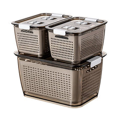 Kuber Industries Large Refrigerator Storage Crisper with Lid & Detachable Hollow Basket (Brown)