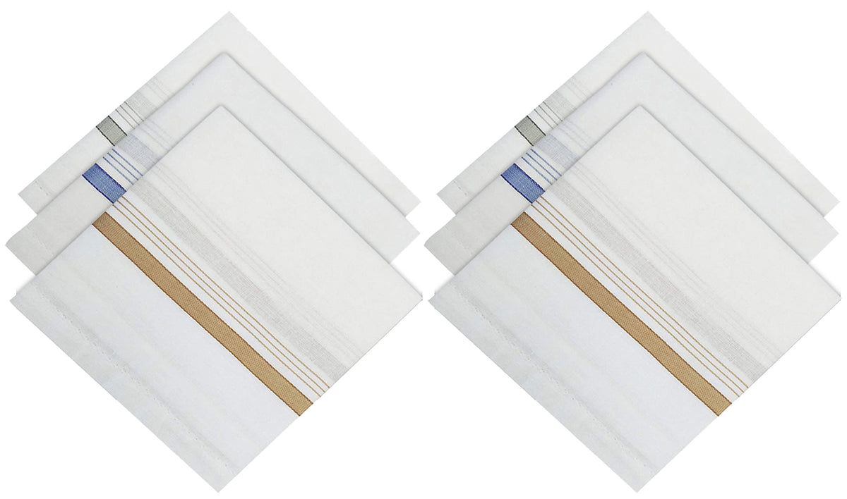Kuber Industries Lining Design Men's Handkerchiefs|100% Pure Cotton & Pocket Square Hankies|Classic Plaid Pattern Perfect for Gift, Set of 6 (White)