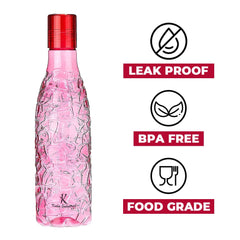 Kuber Industries Plastic Water Bottles -1 Litre Water Bottle (Set of 6), Pink | Break Proof, Multipurpose, BPA Free, Ideal for Fridge/Refrigerator| Round Ice Cut