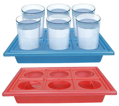 Kuber Industries Plastic 6 Slots Glass Holder Tray-Pack of 2 (Blue & Pink), Standard