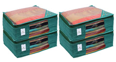 Kuber Industries 3 Layered Quilted Silk 4 Pieces Saree Cover (Green) -CTKTC24690