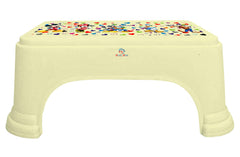 Heart Home Disney Team Mickey Print Square Plastic Bathroom Stool, Adults Simple Style Stool Anti-Slip with Strong Bearing Stool for Home, Office, Kindergarten (Cream) -HS_35_HEARTHS17260