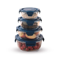 Kuber Industries Borosilicate Glass Containers with Lid - Glass Lunch Box with Air Vent Lid,Airtight Kitchen Containers Set-Microwave Safe, Leak Proof,Set of 4-420ml,660ml,950ml,1300ml (Round)
