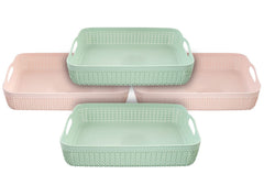 Heart Home Q-3 Multiuses Designer Unbreakable Plastic Storage Basket/Organizer/Bin For Home, Kitchen, Bathroom, Office Use Pack of 4 (Green & Pink)-50HH01543