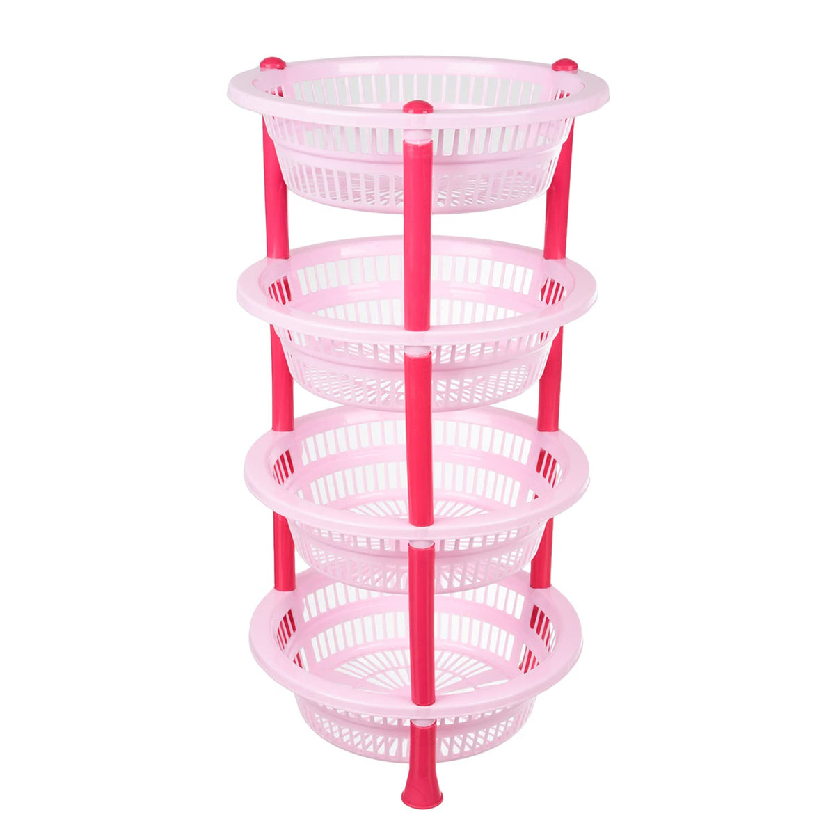 Kuber Industries Storage Basket | Plastic 4 Layer Kitchen Storage Basket | Storage Rack for Kitchen | Multi-Layer Vegetable Rack | Mondeo Floor-Standing Rack | Pink