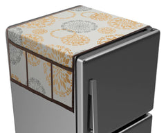 Heart Home Rangoli Printed PVC Fridge Top Cover With 6 Utility Side Pockets (White)