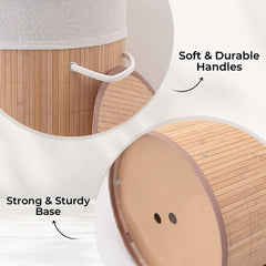 Kuber Industries Bamboo Basket With Lid|Foldable Laundry Basket For Clothes|Durable Rope Handles & Removable Bag (Natural)
