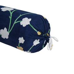 Kuber Industries Bolster Cover|Soft Cotton Bolster Cover Set|Diwan Round Bolster Pillow Covers|Luxurious Flower Print Roll Masand Cover|16x32 Inch|Pack of 4 (Blue)