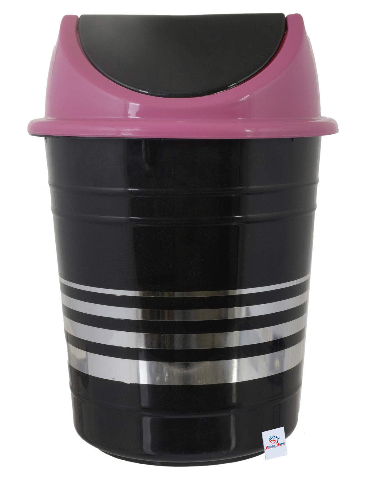 Heart Home Plastic Medium Size Swing Lid Garbage Waste Dustbin for Home, Office, Factory, 10 Liters (Black & Pink)-HEART10232