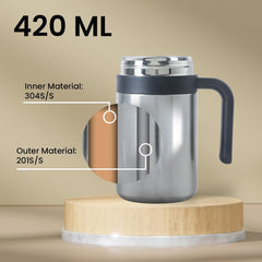 Homestic Stainless Steel Vacuum Insulated Travel Mug with Lid 420 ML (Silver)