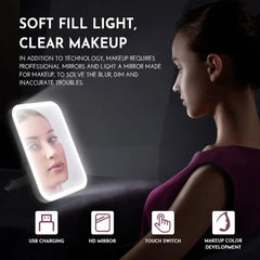 Kuber Industries Industires Makeup Mirror With LED Light|Mirror For Table Top, Vanity, Desk|Battery Operated With USB Port(White)