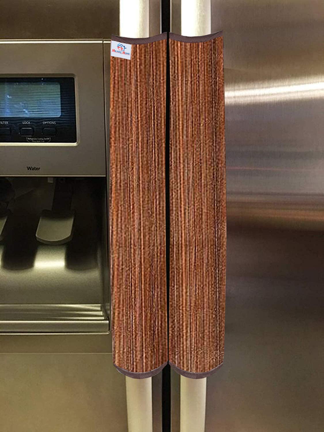Heart Home PVC Fridge/Refrigerator Handle Cover,Set of 2,Lining,Brown, Standard (HS_37_HEARTH020149)