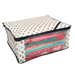 Kuber Industries 3 Pieces Polka Dots Designer Non Woven Saree Cover Sets, Lvory