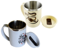 Kuber Industries Double Wall Vacuum Insulated Food Grade BPA Free Plastic Coffee Mug with Lid, Pack of 2 (Grey & Cream)