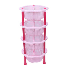 Kuber Industries Plastic 2 Pieces 4 Layer Multi-Purpose Kitchen Storage Basket Rack (Pink)-Ctktc25217